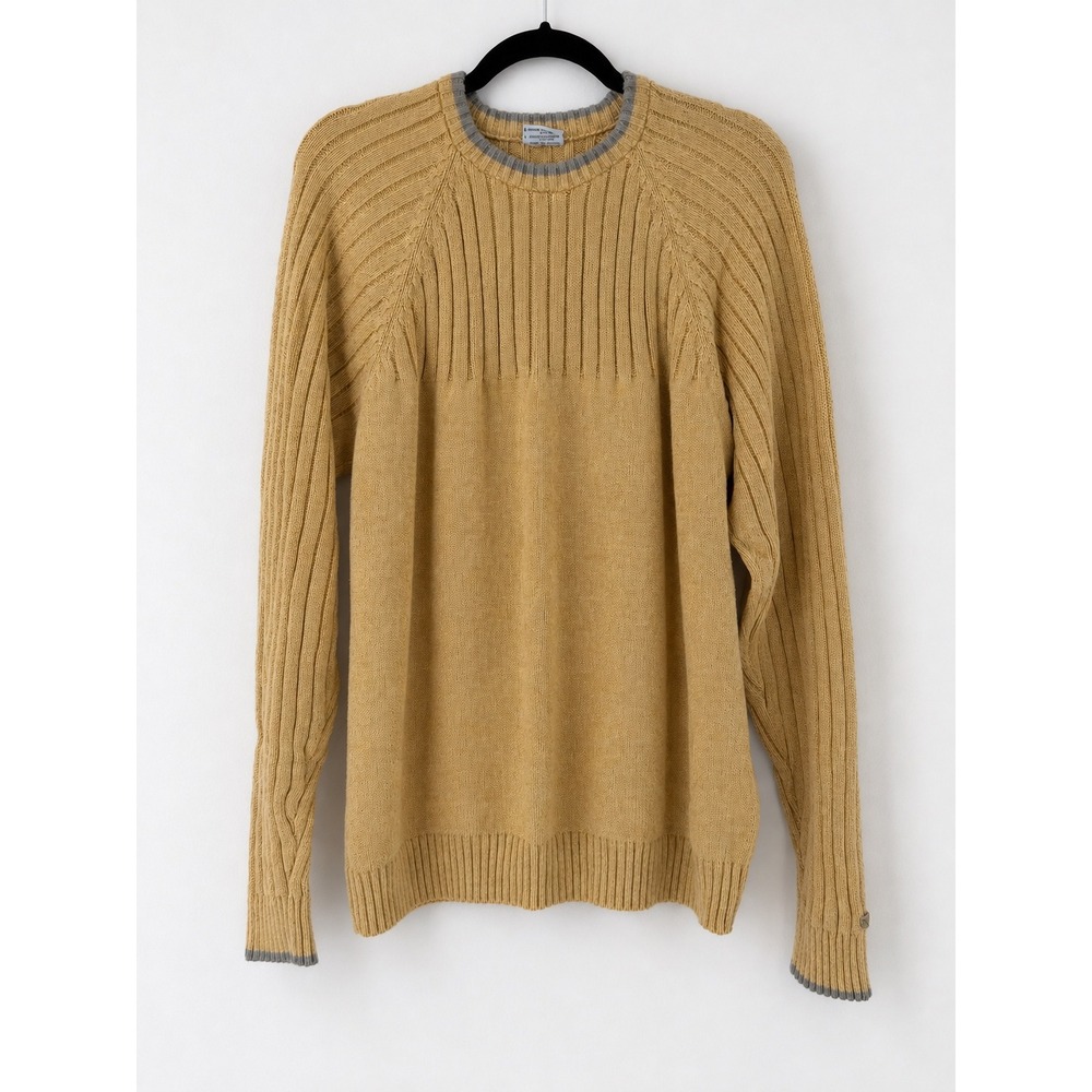 Columbia Sweater Mens Large Yellow‎ Cotton Ribbed Knit Crewneck Cabincore